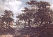 Meindert Hobbema Wooded Landscape with Travellers (mk25) oil painting reproduction